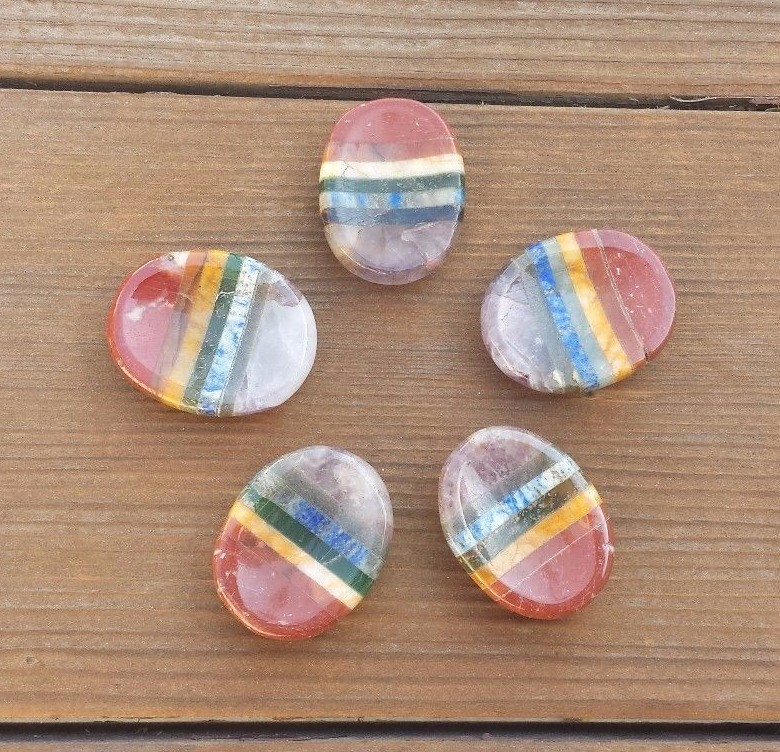 NATURAL 7 CHAKRA BONDED GEMSTONE WORRY STONE (ONE)