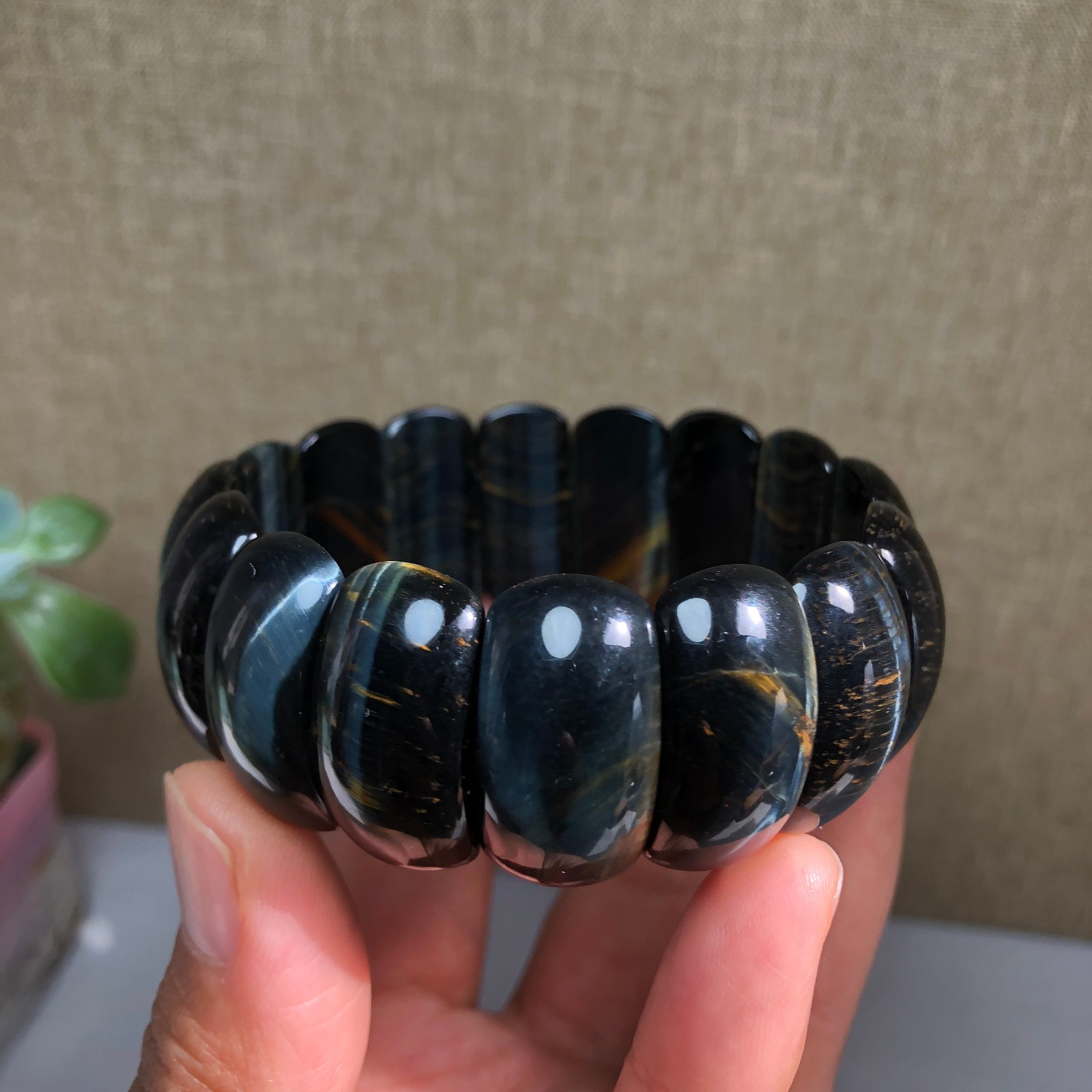 24-10-6mm Natural tiger eye slice quartz Crystal Hand cut polish bracelet A1391