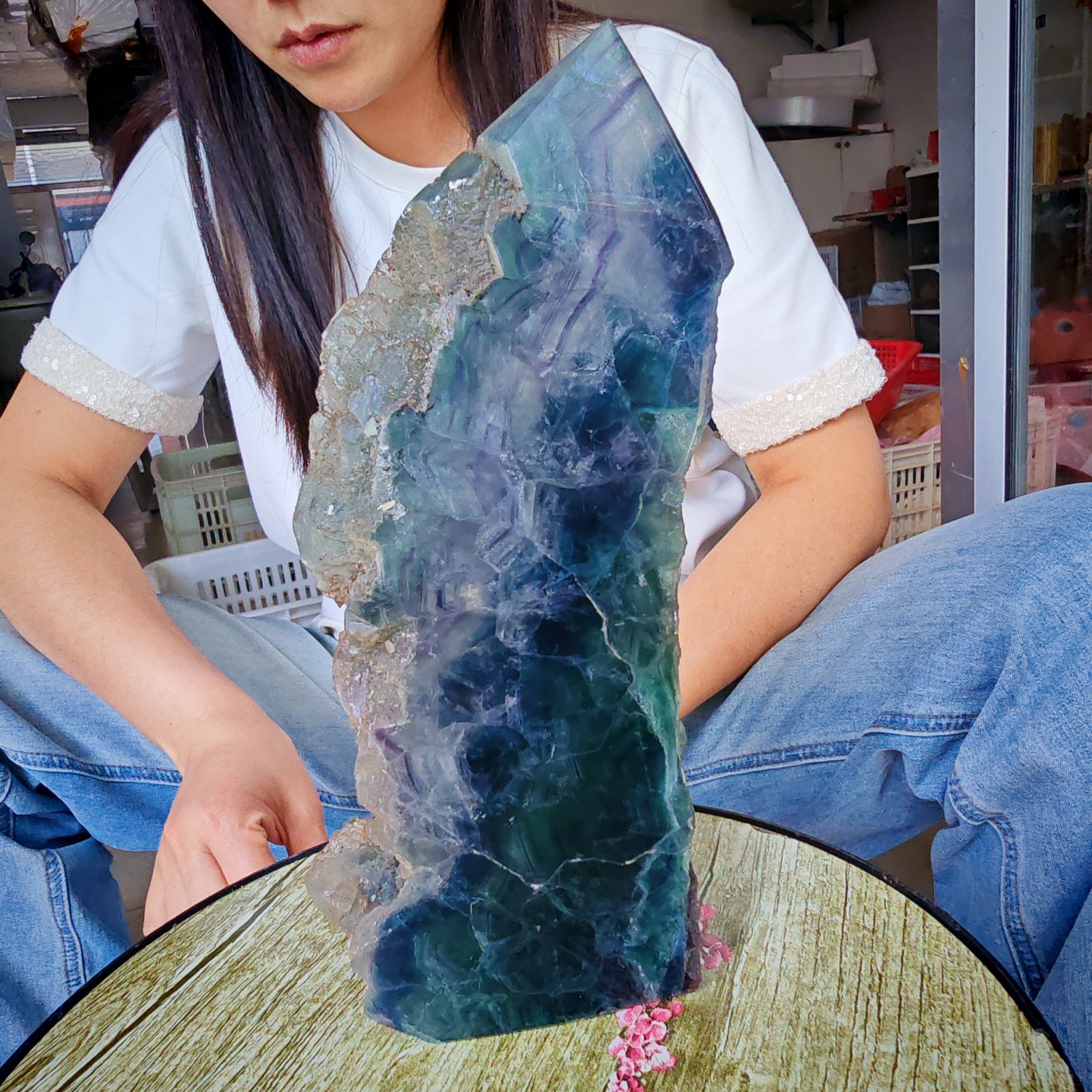 3.85LB Restoration of Natural Colored Fluorite Crystal Specimens 1750g