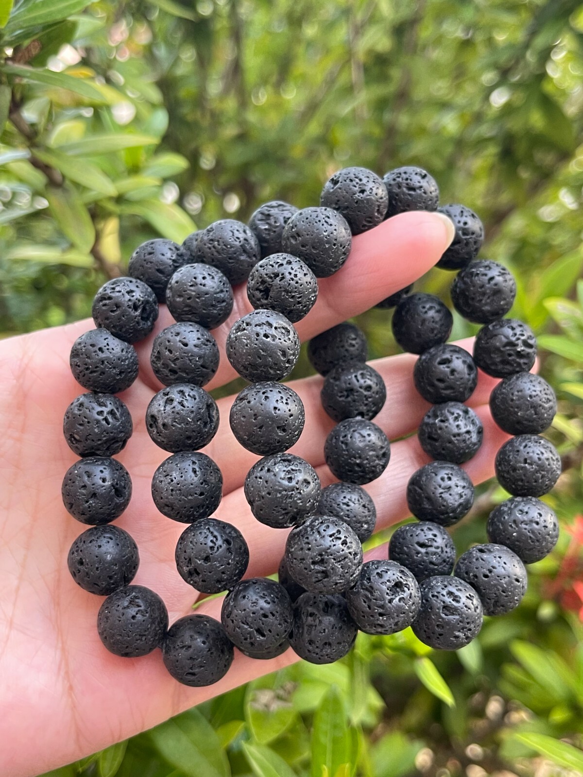 Grade A++ Large Black Lava Rock Crystal Bead Bracelet 8mm,Volcanic Lava Bracelet