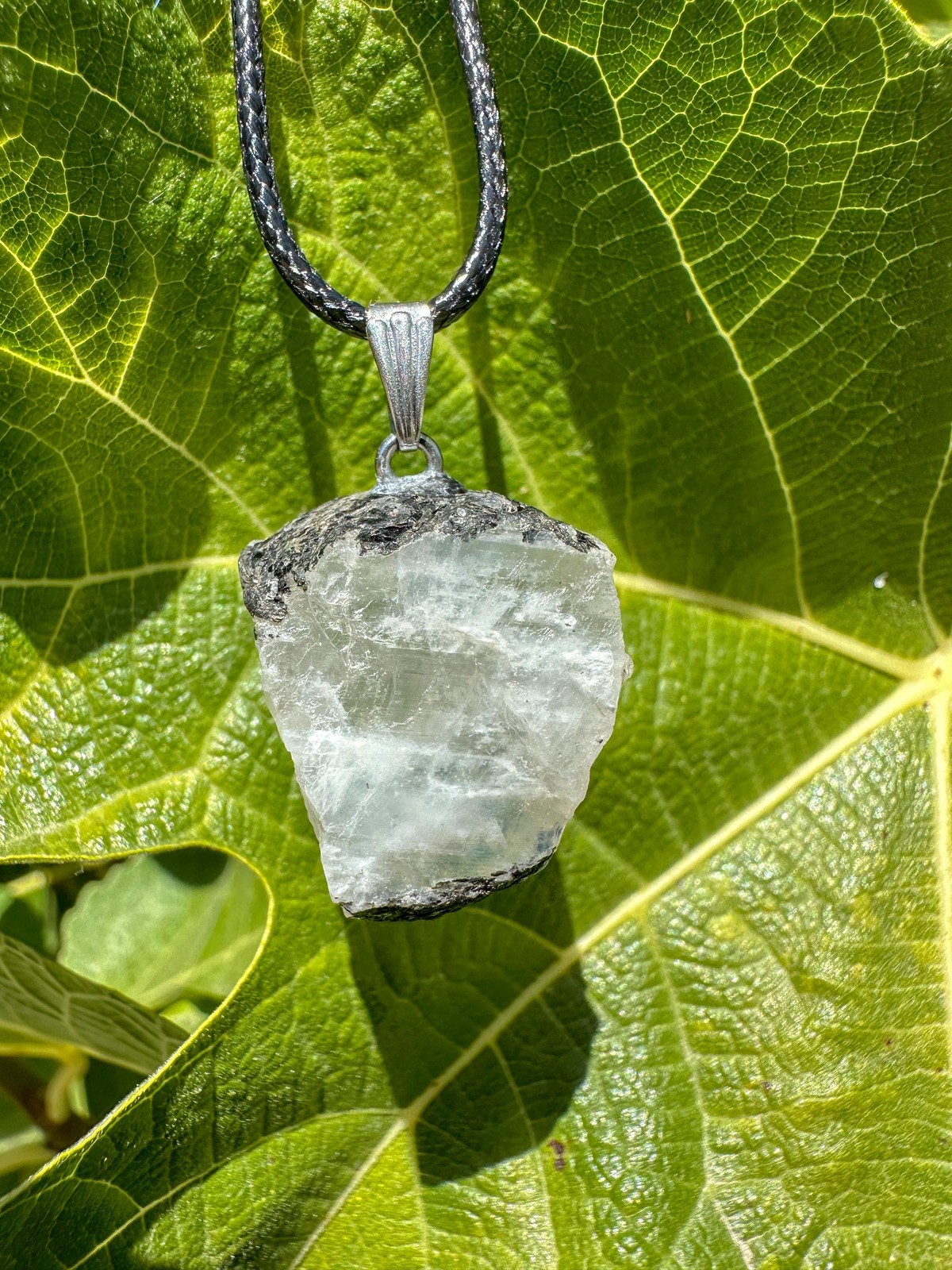 Rough Rainbow Moonstone Pendant / Raw White Blue Moonstone Crystal Necklace