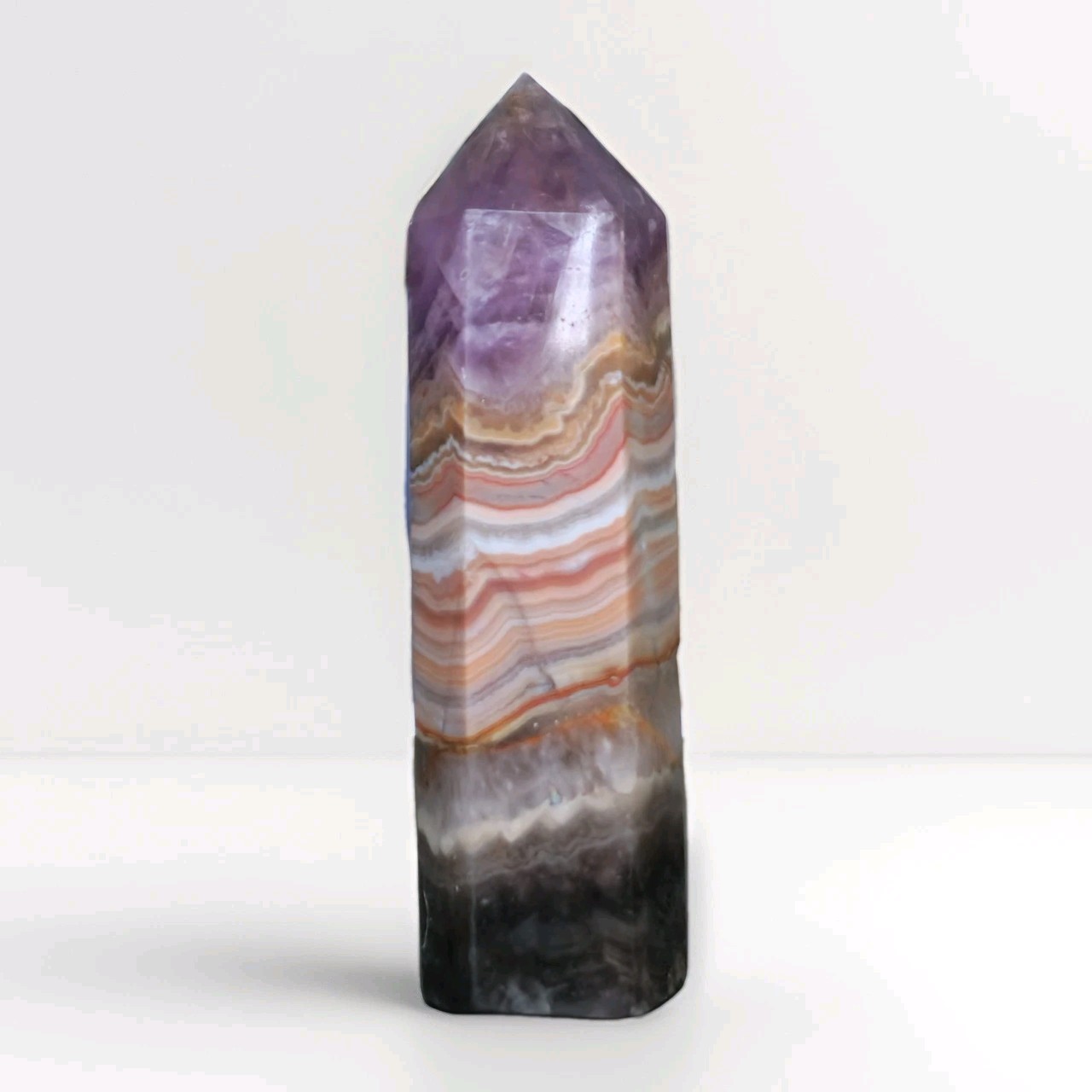 Natural Polished Purple Amethyst w Agate Tower 4.125″ Tall – USA
