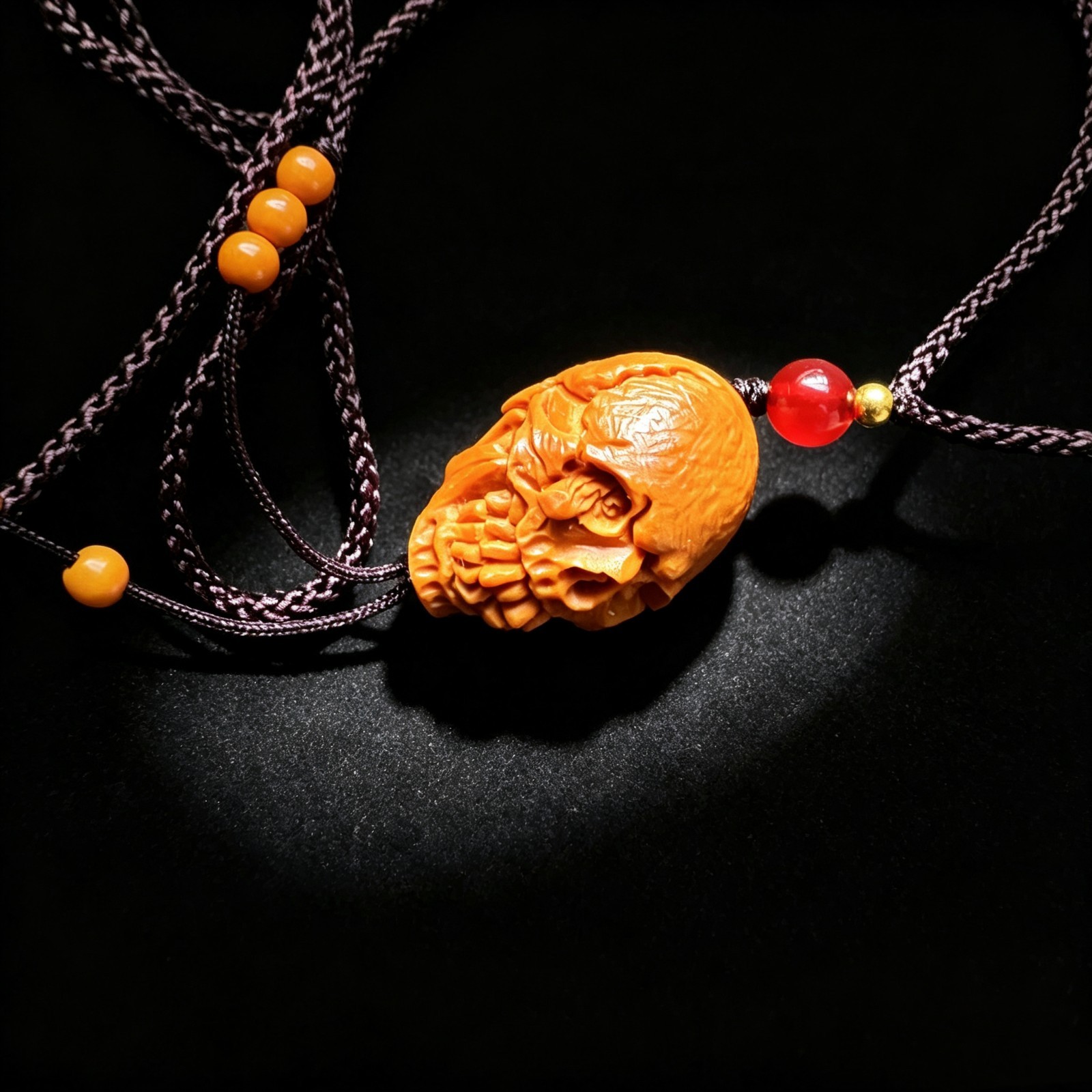 Hand Carved Walnut Shell Skull Pendant, Collectible Gothic Wiccan Charm