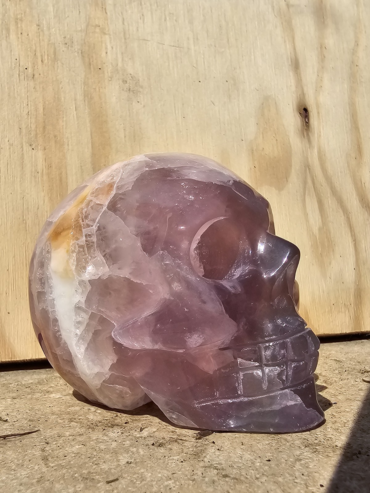 Rainbow Fluorite Skull Crystal Carving 380g Purple 5.6 x6.4 x4.7cm