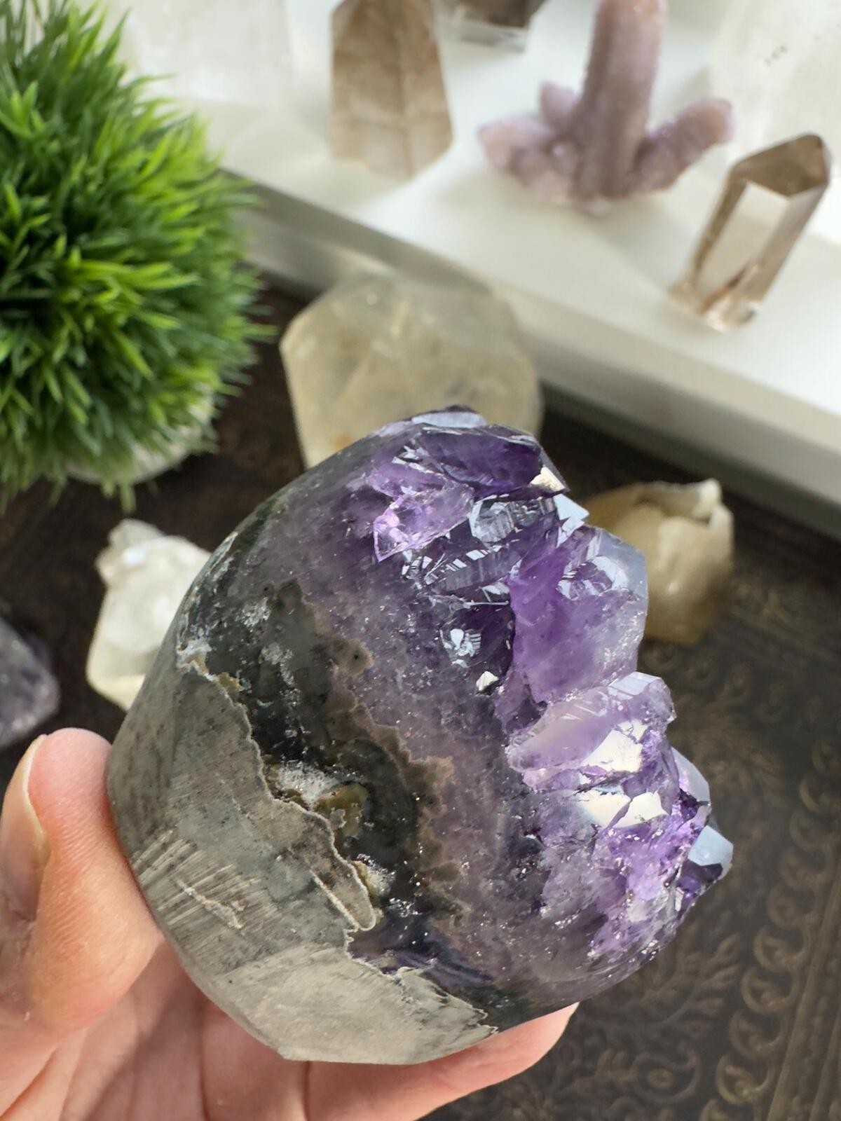 Amethyst Crystal Cluster Geode Dark Purple Standing Cut Base Mineral Specimen 33