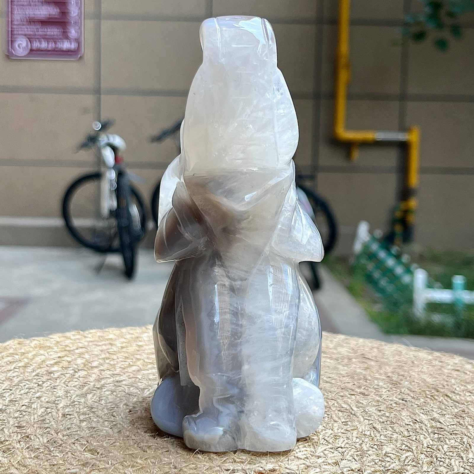 754 g Crystal Agate Elephant Carving Birthday Gift Animal Sculpture Decor