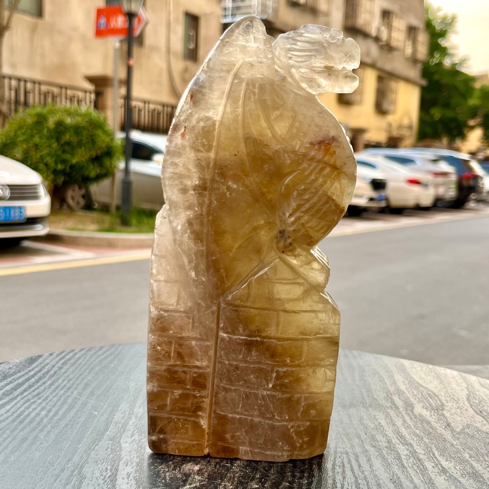 Natural Smoky Quartz Dragon Pillar Carved Statue Crystal Gemstone Decor 2.7 lb
