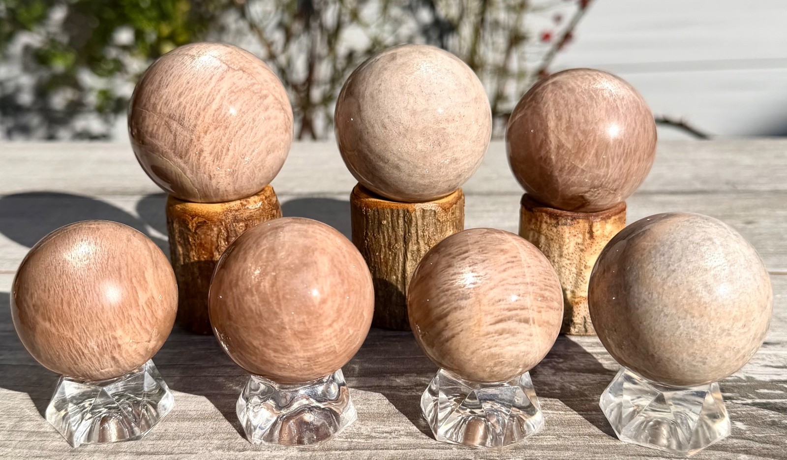 Wholesale Lot 7pcs Natural Sunstone Moonstone Sphere Crystal Ball Healing Energy