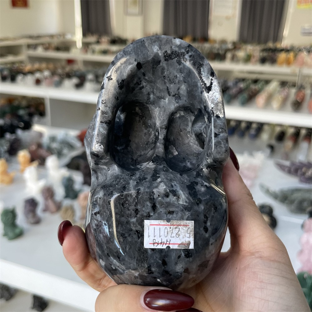 2.5LB 4.7″ Natural A++Gabbro Skull Carvings Decor Crystal Quartz Healing Reiki