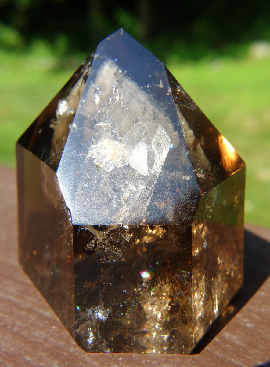 Smoky Quartz Crystal with Floating Inclusion and Rainbows