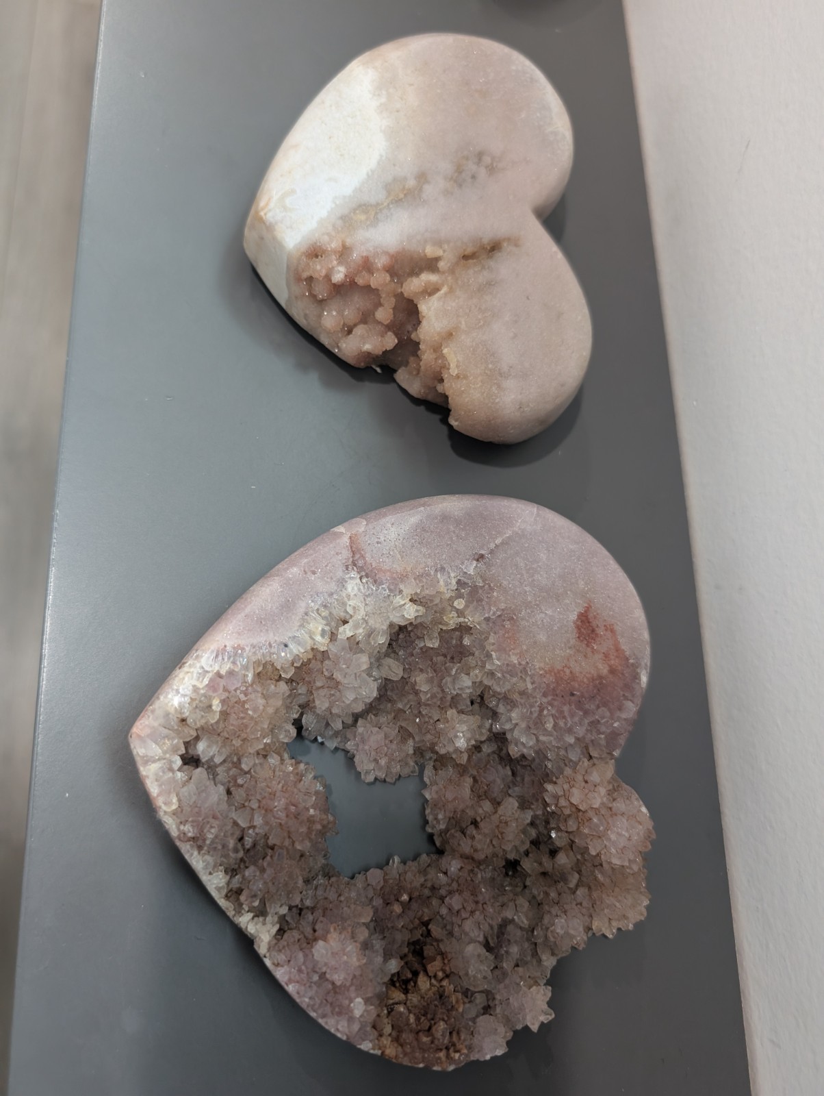 Heart-Shaped Pink Amethyst Cluster Geode Set
