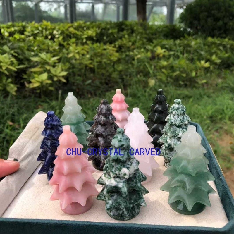 ‌Natural Crystal Christmas Tree Handmade Quartz Carving Holiday Gift for Family‌