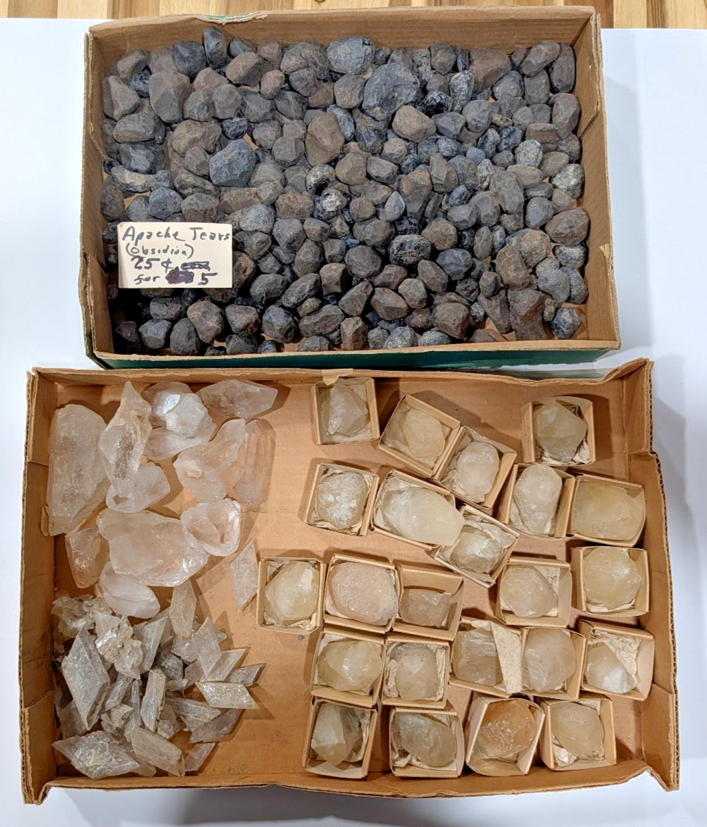 Wholesale Mineral Lot 8lb Apache Tears Obsidian Nailhead Calcite Quartz Selenite