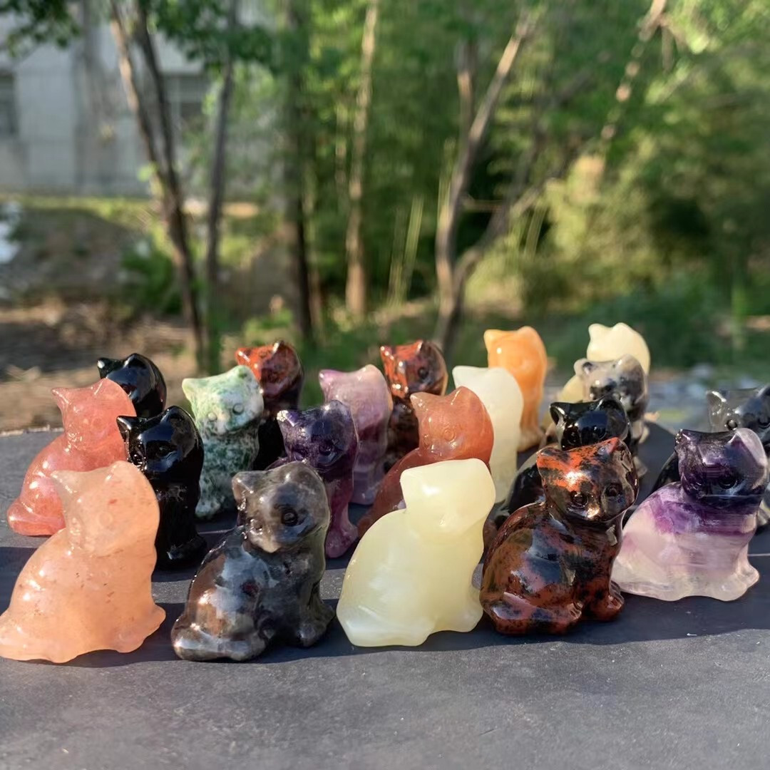 100pc Natural Mix Quartz Carved cat Skull Crystal Reiki Healing Gem Halloween