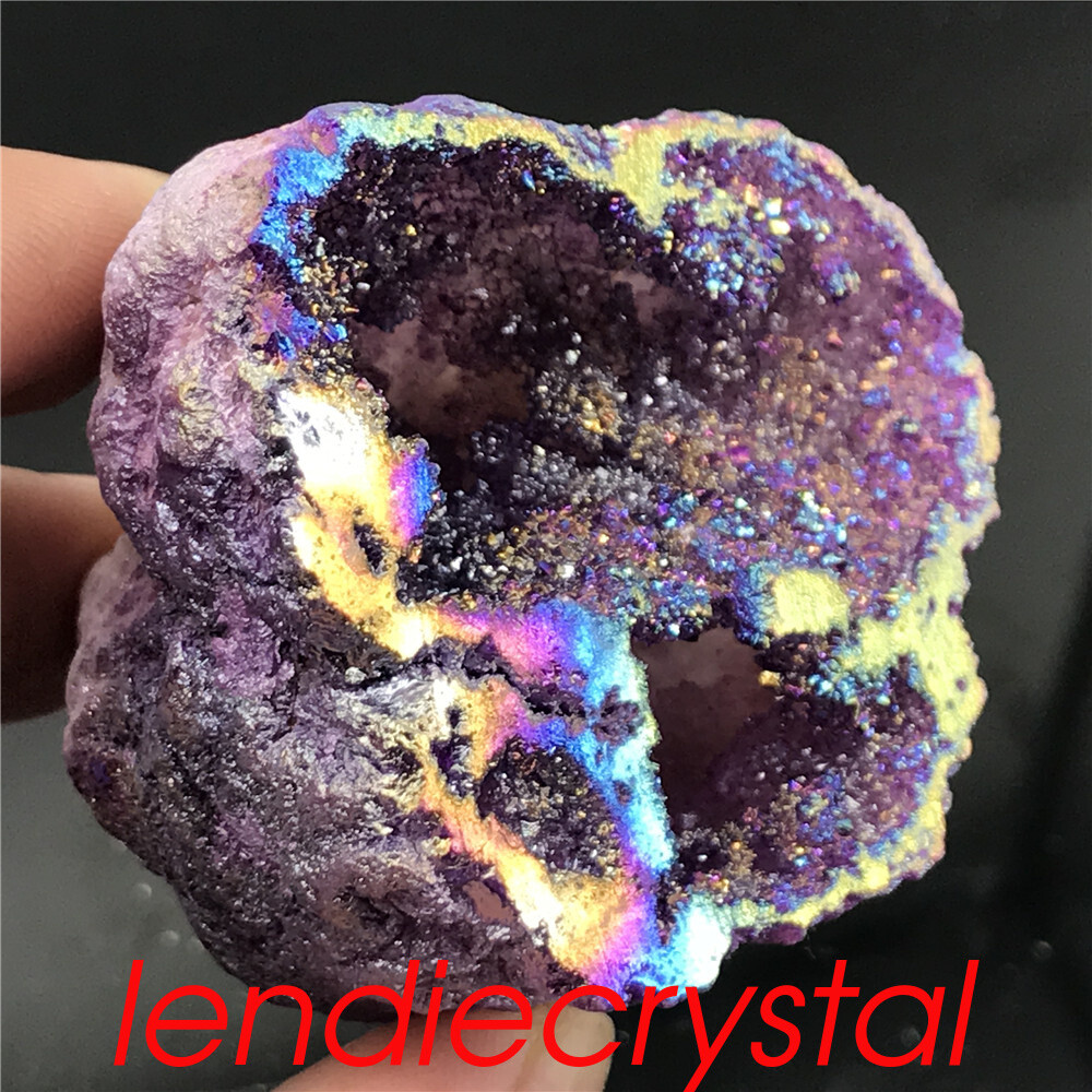 1pc Titanium Agate geode cluster rainbow natural quartz crystal Mineral healing