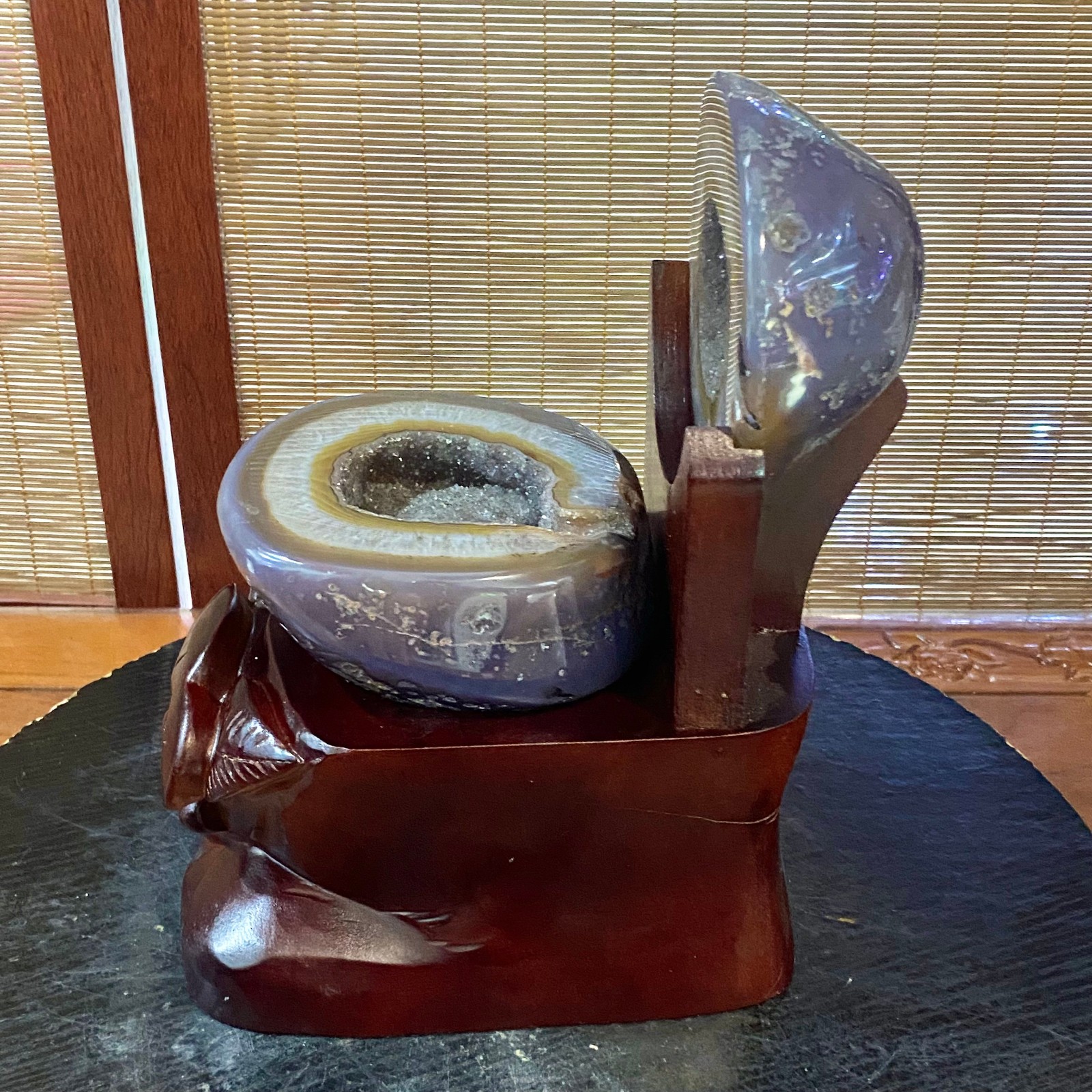 7.01LB Natural Amethyst Geode Quartz Crystal Cornucopia Mineral Specimen +Stand