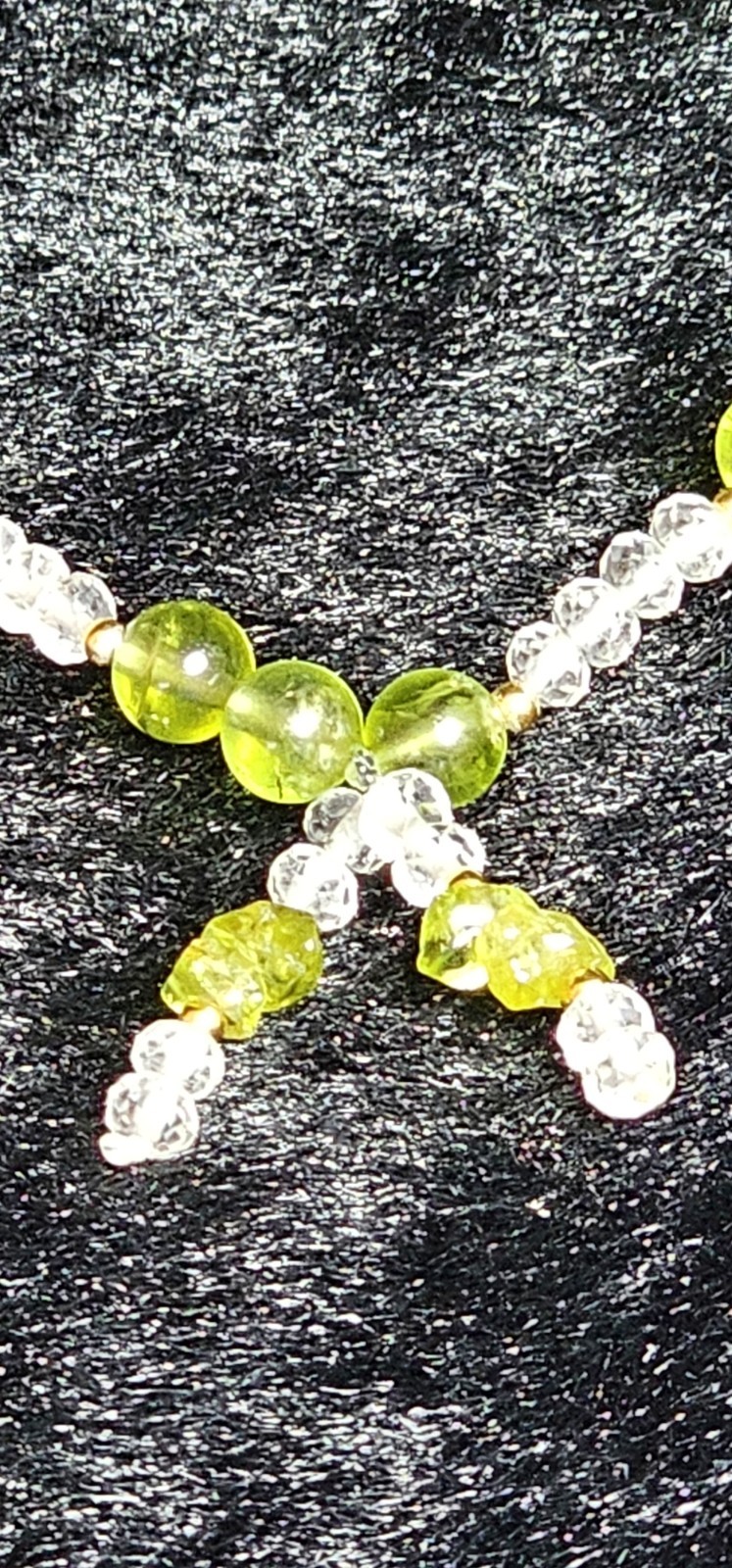 Peridot Crystal Bracelet S925 Spacers 7mm Beads With Dangling Charm 7. 5 Inches
