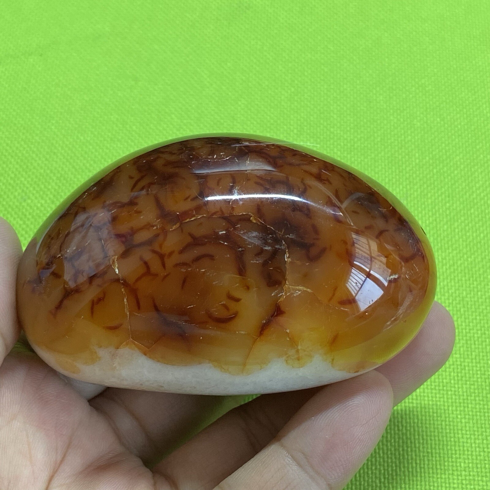 77mm242g Beautiful Patterns Red Agate Carnelian Palm Stone Reiki Crystal Md Y098