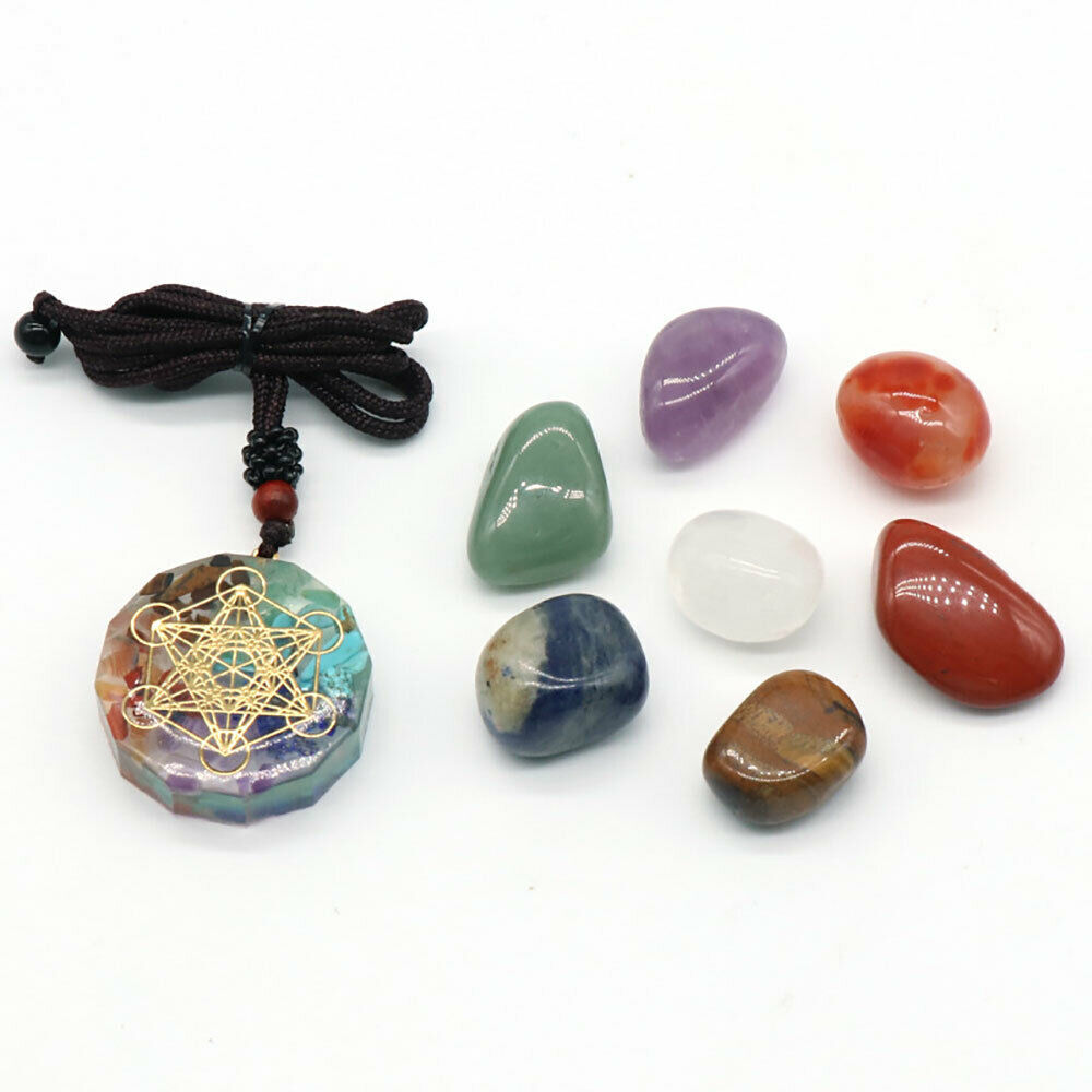 Natural 7 Chakra Stone Orgone Necklace Crystal Quartz Chip Pendant Reiki Healing