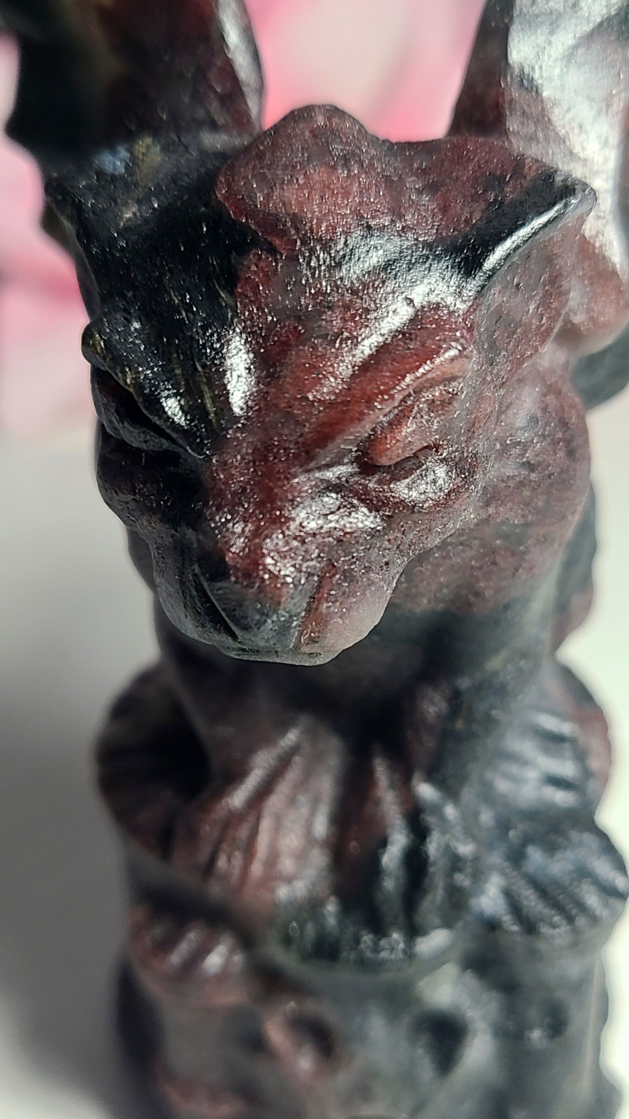 4″ 329g Magnificent Garnet Arfvedsonite Gargoyle Crystal Stone Carving Statue