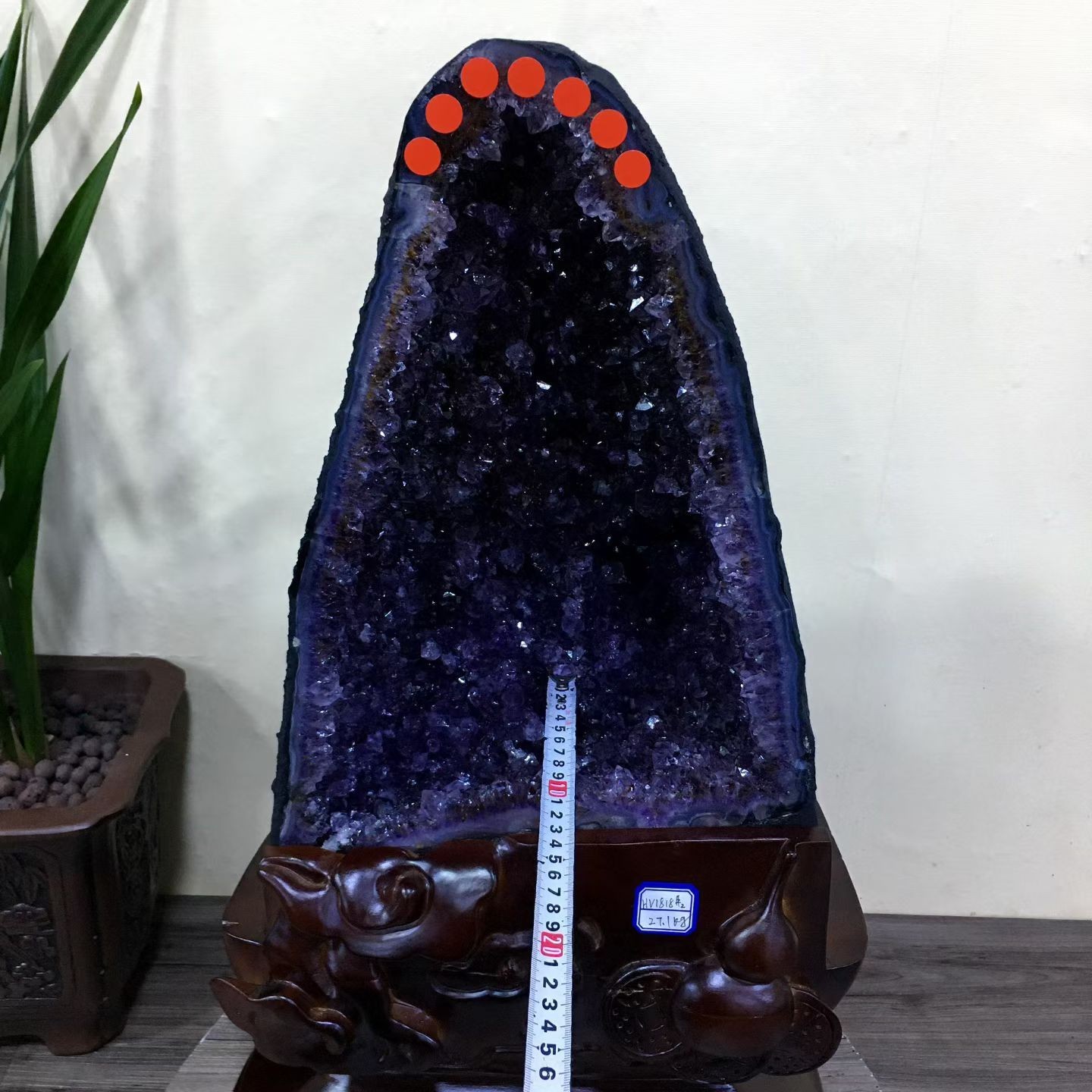 59.6LB Top Natural Amethyst Geode Quartz Crystal Cathedral Healing Decor +Stand