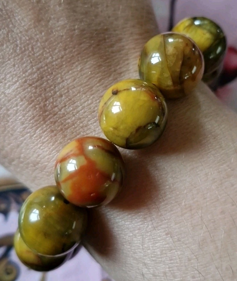 High Quality Red Golden Pietersite Crystal 15mm Bead Stretch Bracelet 7in