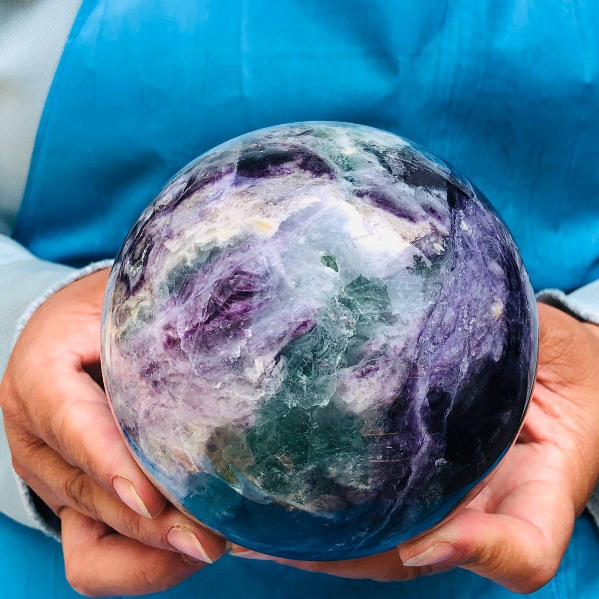 4.44LB Large Natural Fluorite Sphere Quartz Crystal Ball Energy Healing Stone
