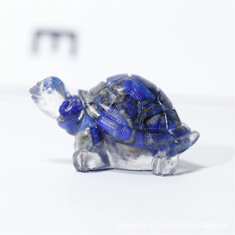 Natural Lapis Lazuli Quartz Crystal Tortoise Epoxy Resin Gemstone Turtle Healing