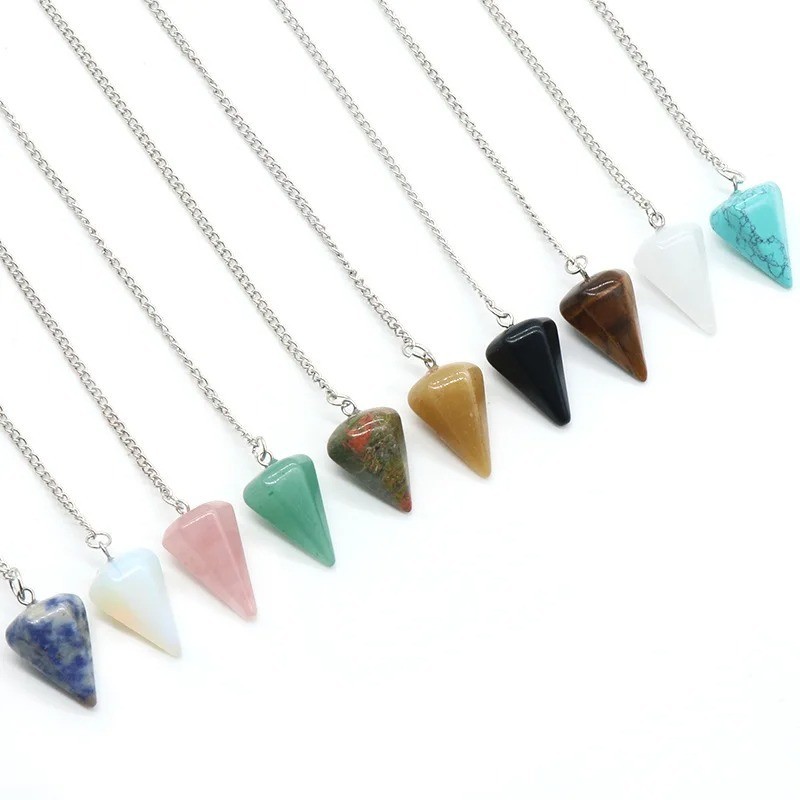 Natural Stone Quartz Agates Pendant Reiki Healing Cone Amethyst Charm Pendulum P