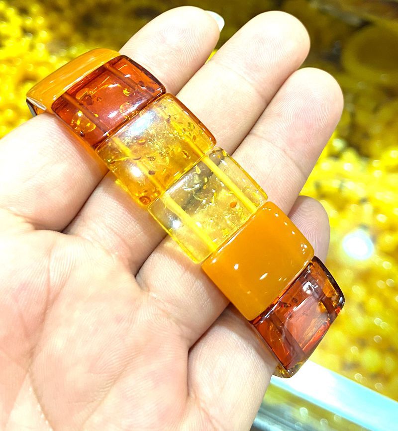 Certificate 16*20*6mm Natural multicolor Mexico Amber beeswax Bracelet 7.5”