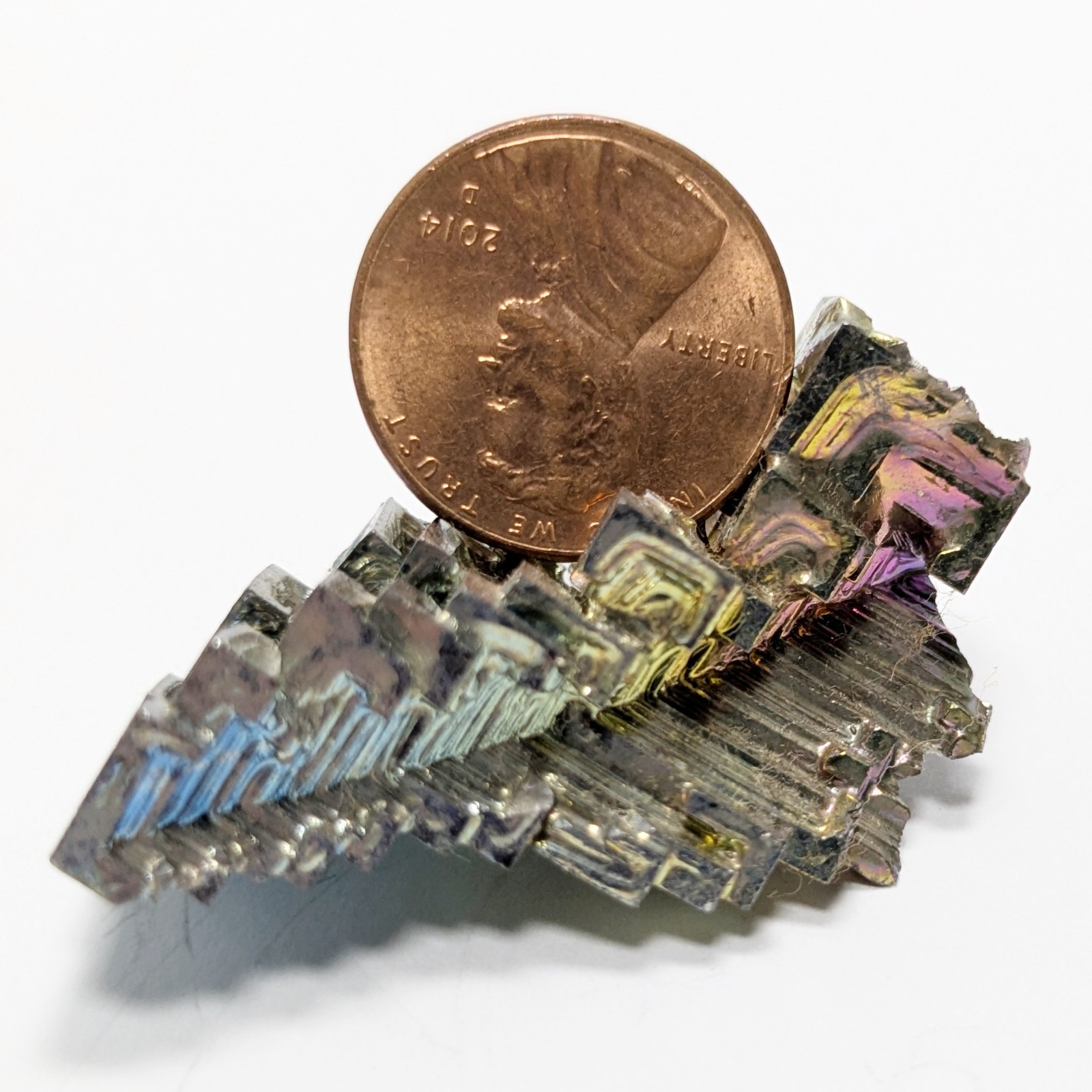 Bismuth rainbow iridescent crystal cluster mineral specimen 27 grams 44mm long