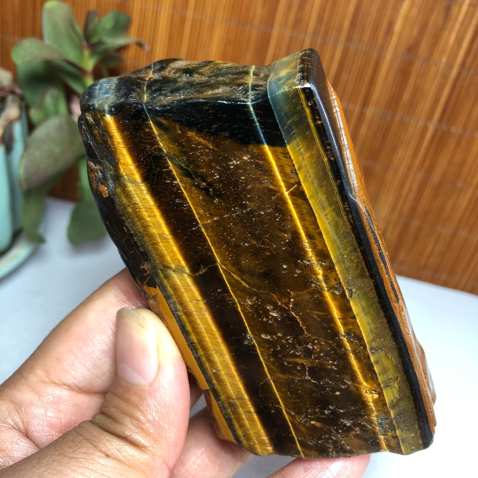 108mm Natural yellow tiger eye slice polish/rough specimens 207g A9379