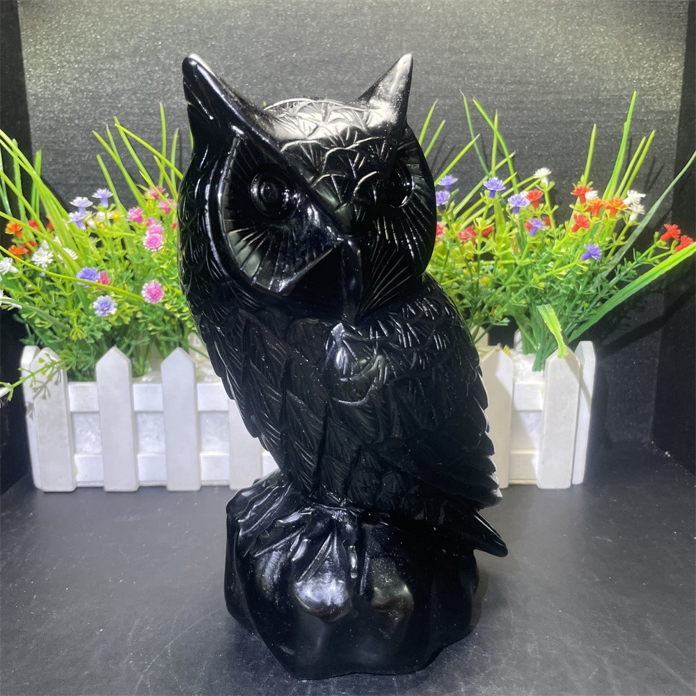5LB 8.2″Natural Black Obsidian Owl Crystal Healing Decor Ornament Hand Carved
