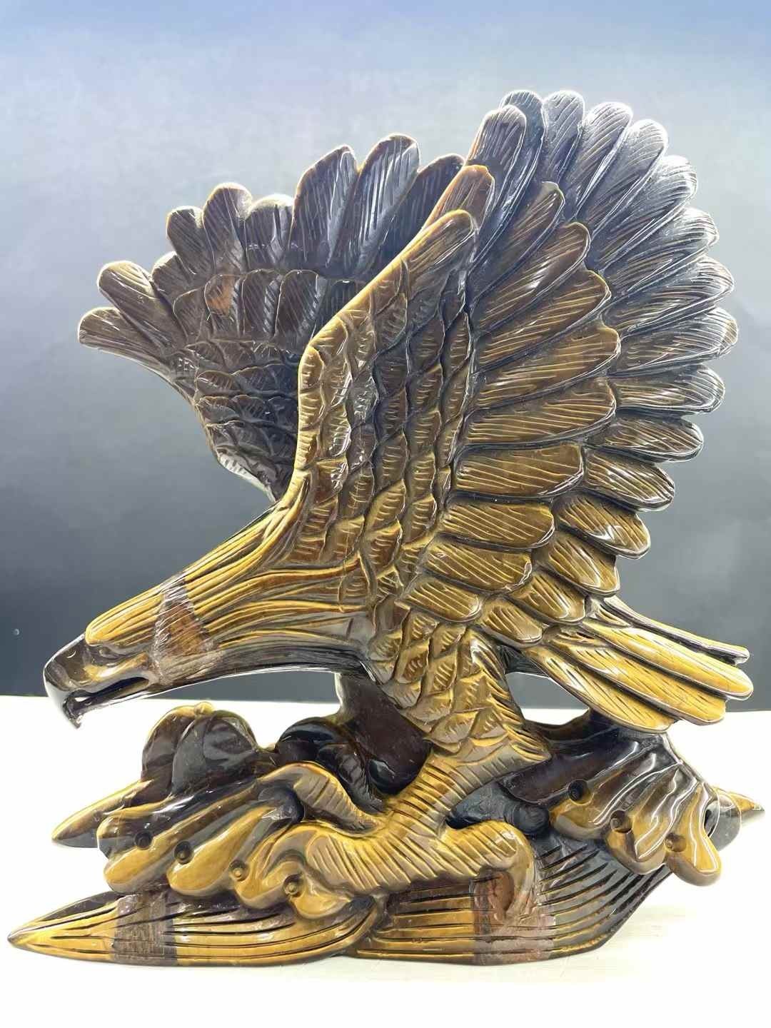 200*180mm Natural tiger’s-eye quartz Carved eagle Skull Reiki Healing Decor gift