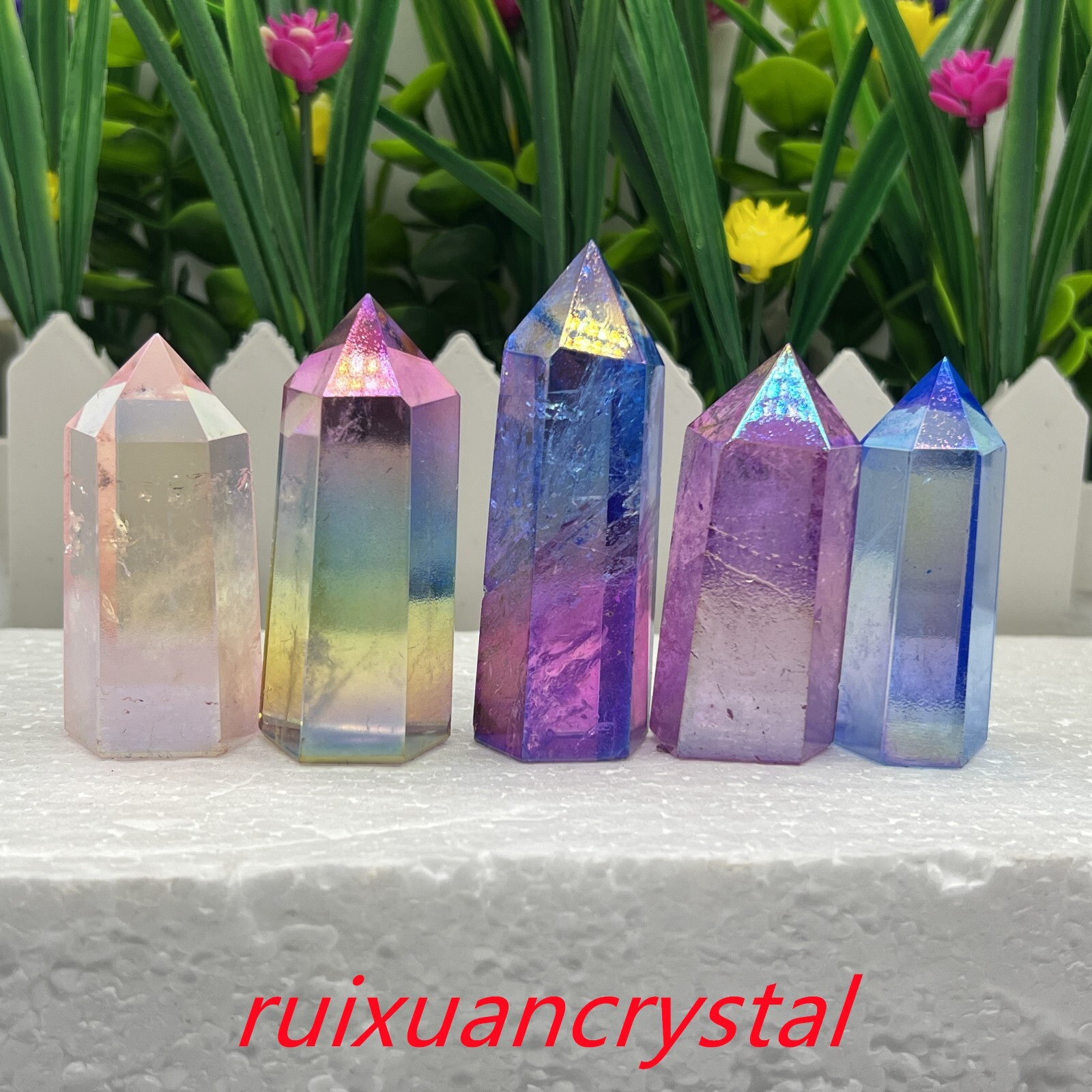 5pcs Natural mix color Titanium Rainbow Quartz Obelisk Wand Crystal Tower Point