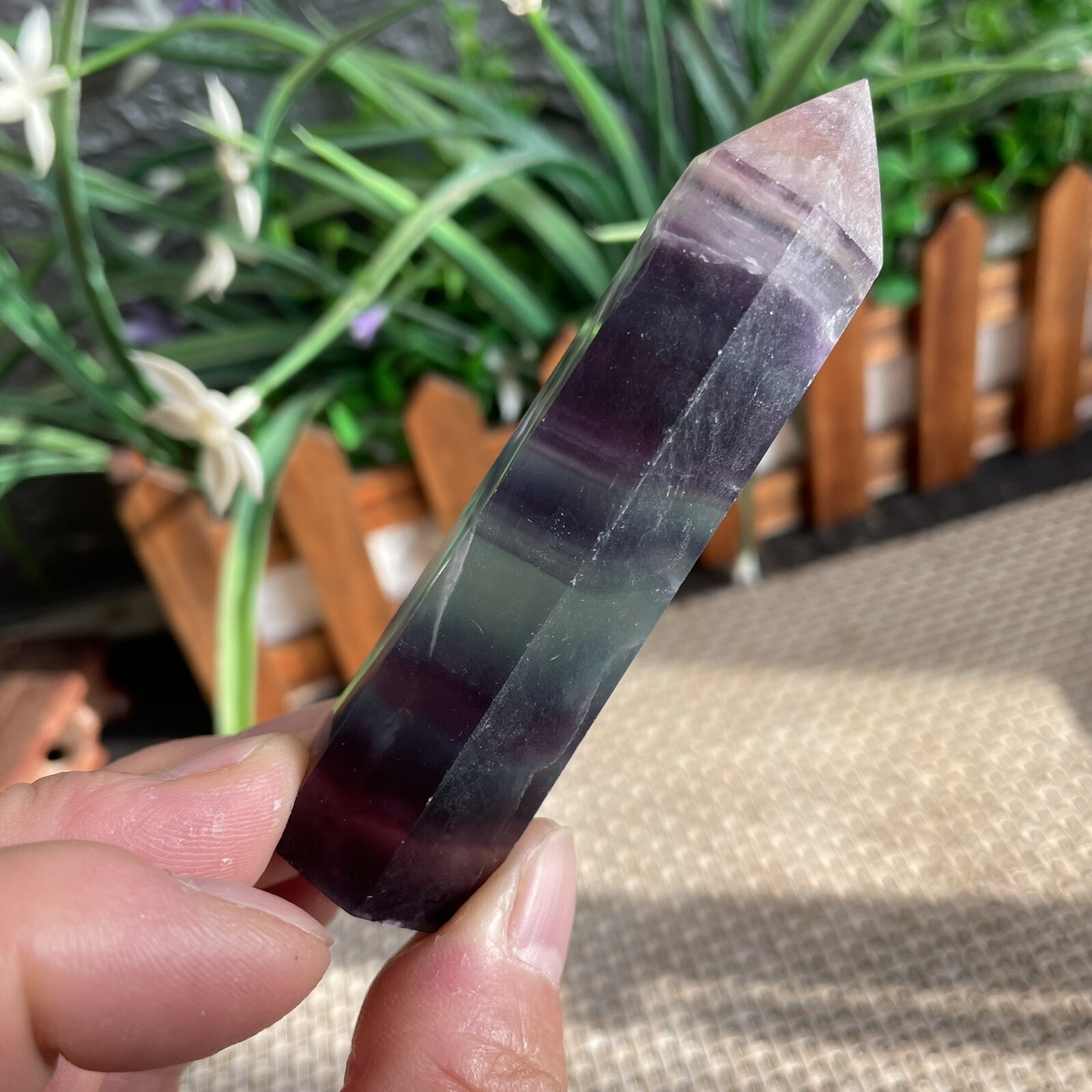 83g Natural Color Fluorite Point Quartz Crystal Healing WandReiki Stonec A9752