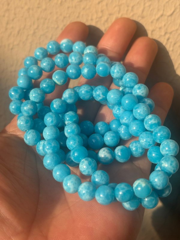 10pcs Larimar Dolphin Gemstone Round Beads 8mm Water Pattern Bracelet 7.5″