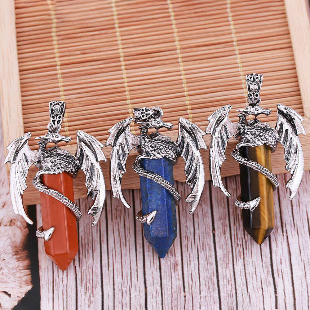 Natural Dragon Hexagon Healing Reiki Crystal Quartz Stone Pendant Necklace Gifts