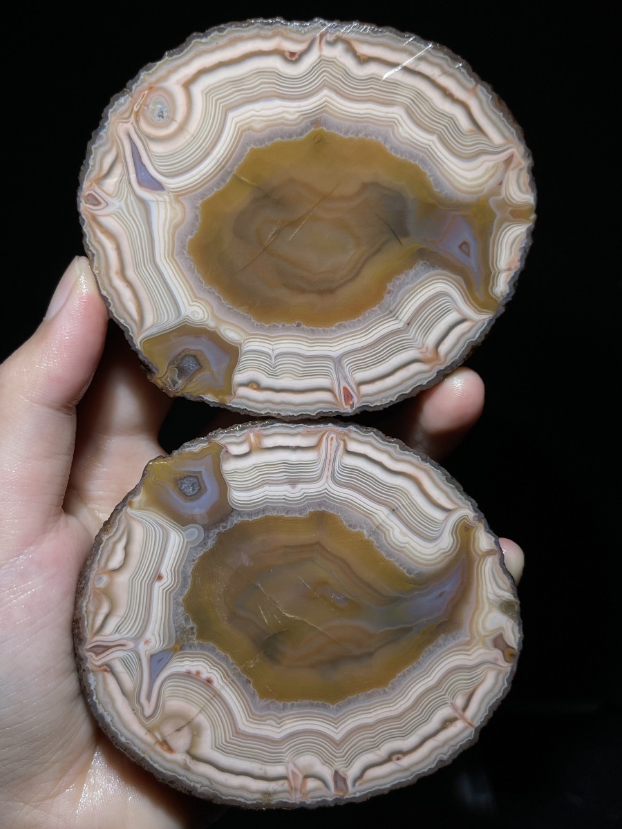 1Pair China Agate Hebei xuanhua natural Slices Crystal collectible 422g 142