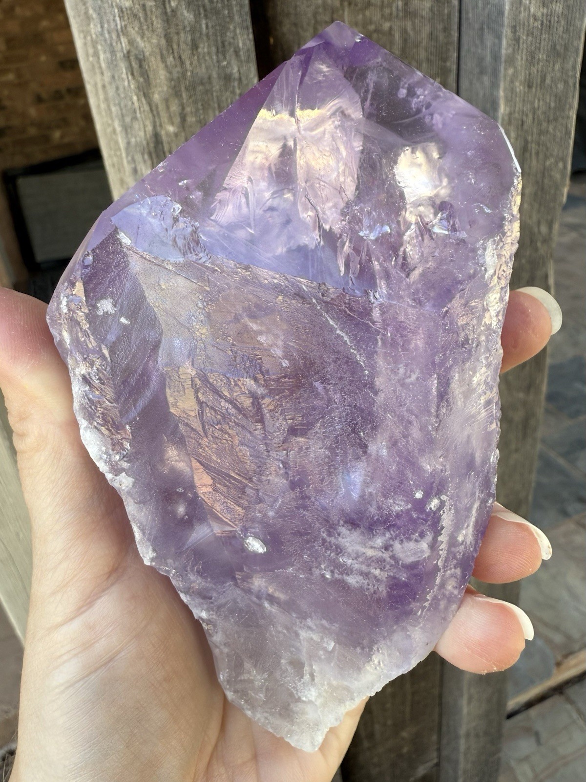 1lb Lavender Purple Amethyst Root Point Wand With Stand 5 1/2in Clear Rainbows