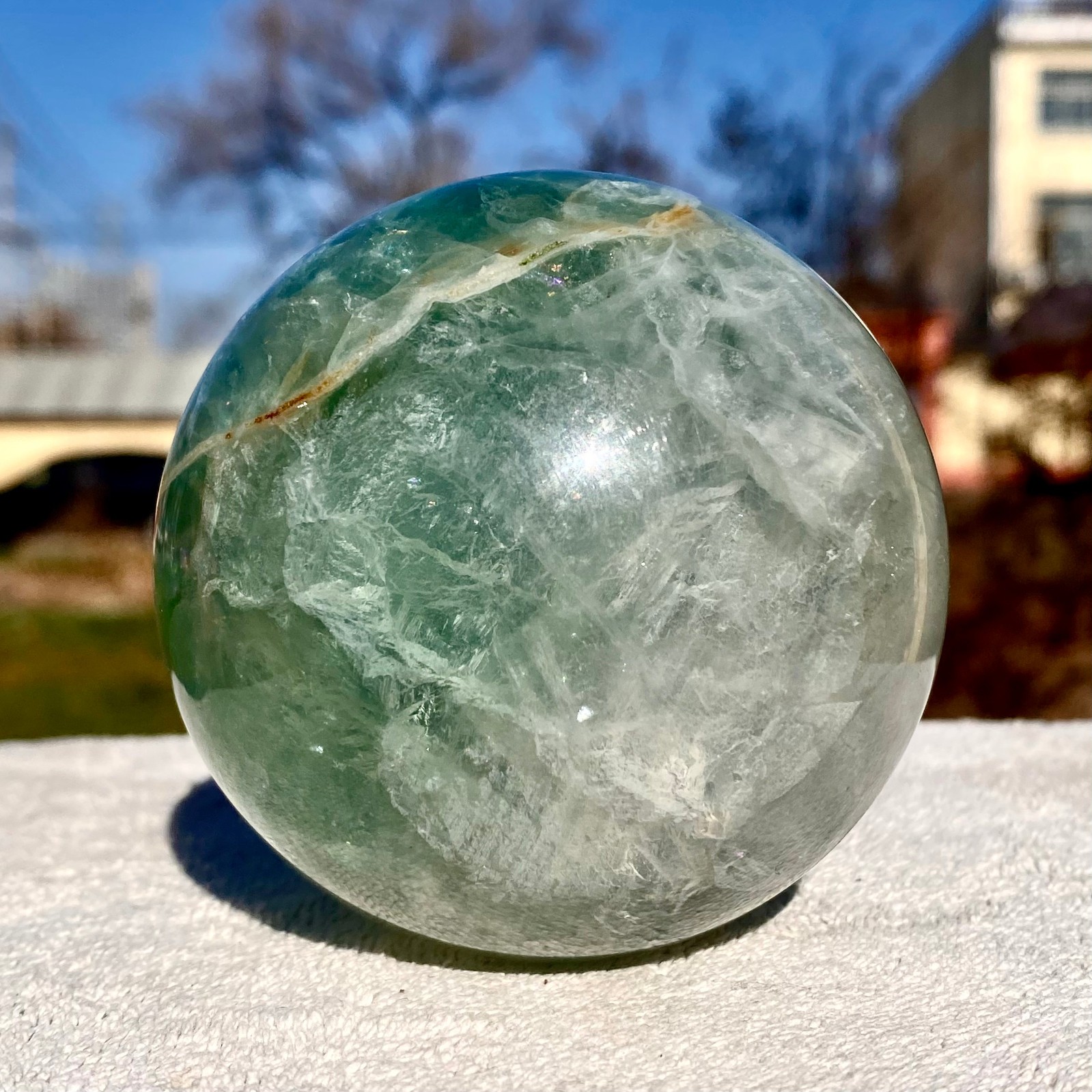 1.54LB Natural Green Fluorite Quartz Sphere Crystal Ball Healing Decoration