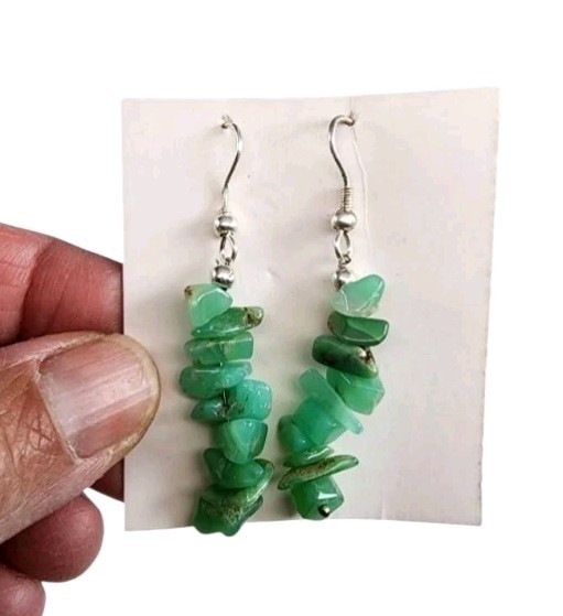 Chrysoprase Chip Earrings in Sterling Silver. 8 Pair Lot