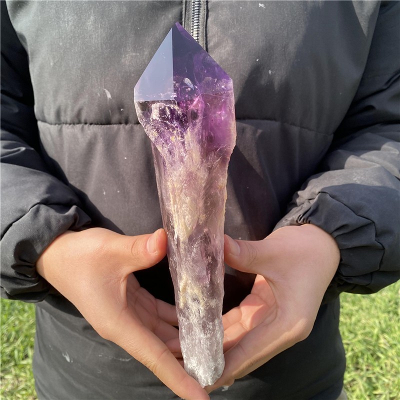1.95LB Natural Amethyst Quartz Obelisk Rough Crystal Point Wand Healing Tower