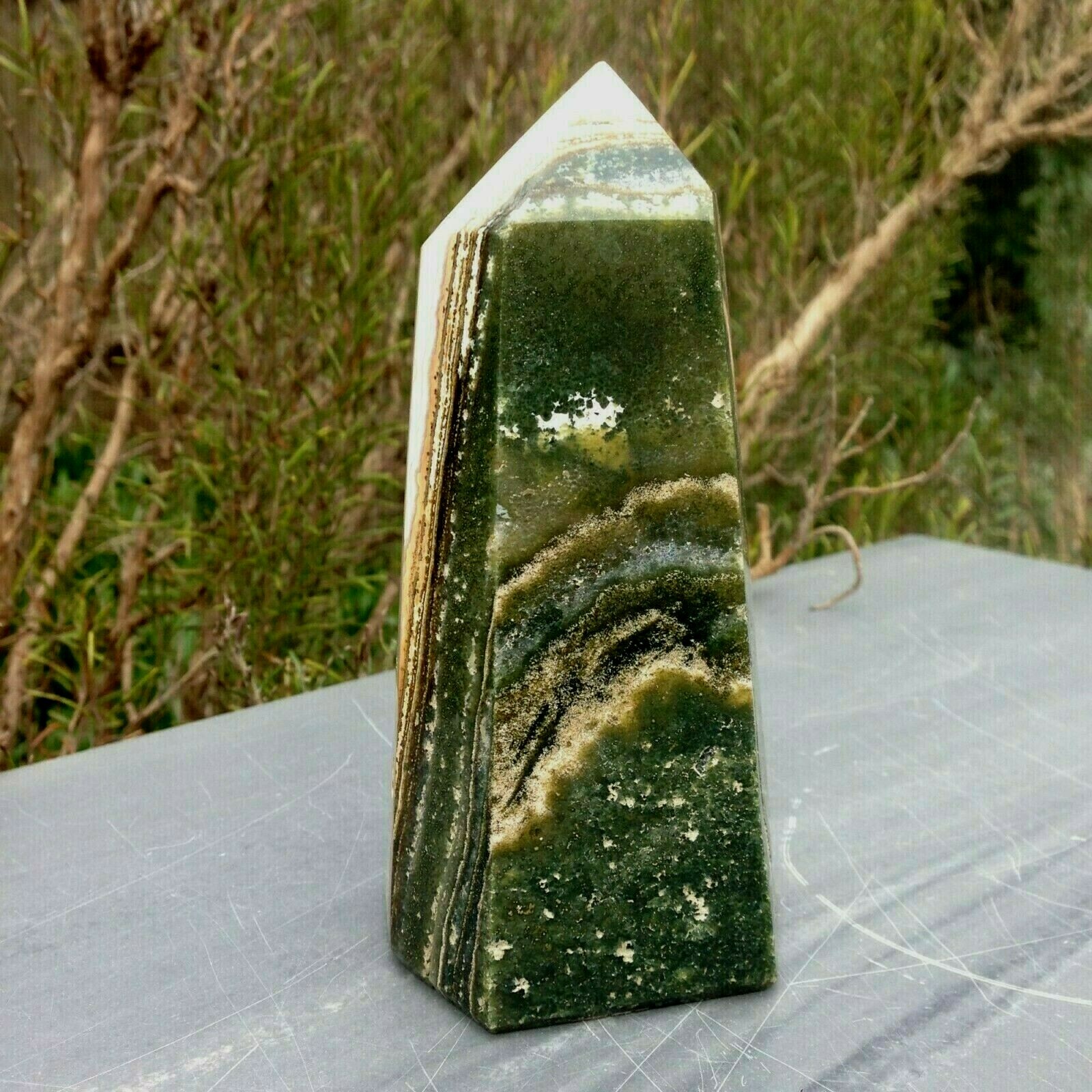 Ocean Jasper Large Crystal Point Obelisk Tower Atlantis Stone 788g 13.8×6.7cm