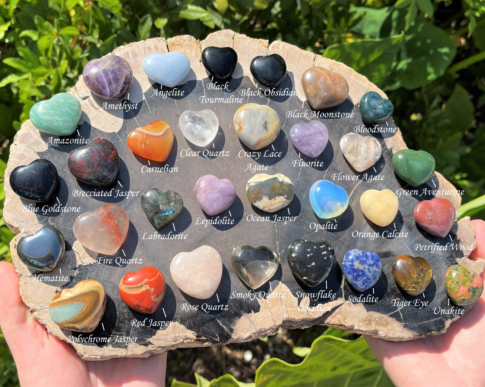 Gemstone Crystal Hearts, 1″ Carved: Choose Type (Puffed Heart, Stone Heart)