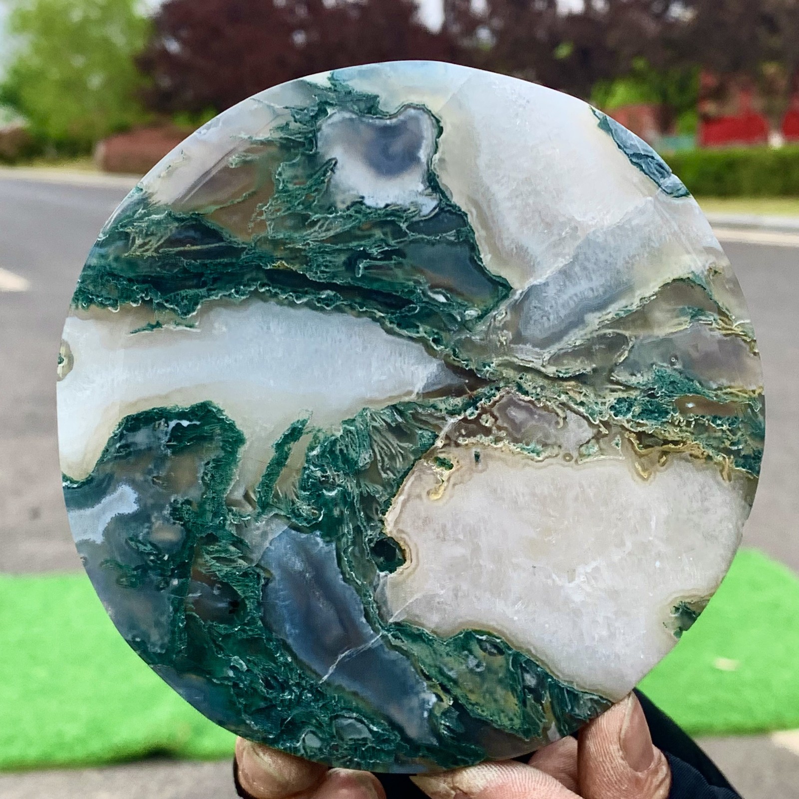 488G Natural green moss agate water grass quartz crystal polishing healing