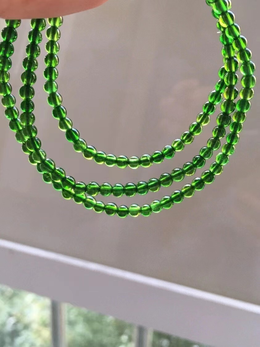 Genuine Natural Green Diopside Gemstone Round Beads Bracelet 3.5mm 3P
