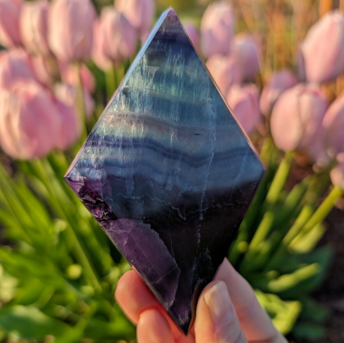 Rainbow Fluorite Carving Diamond Rhombus Crystal Gemstone Nice Mineral Reiki