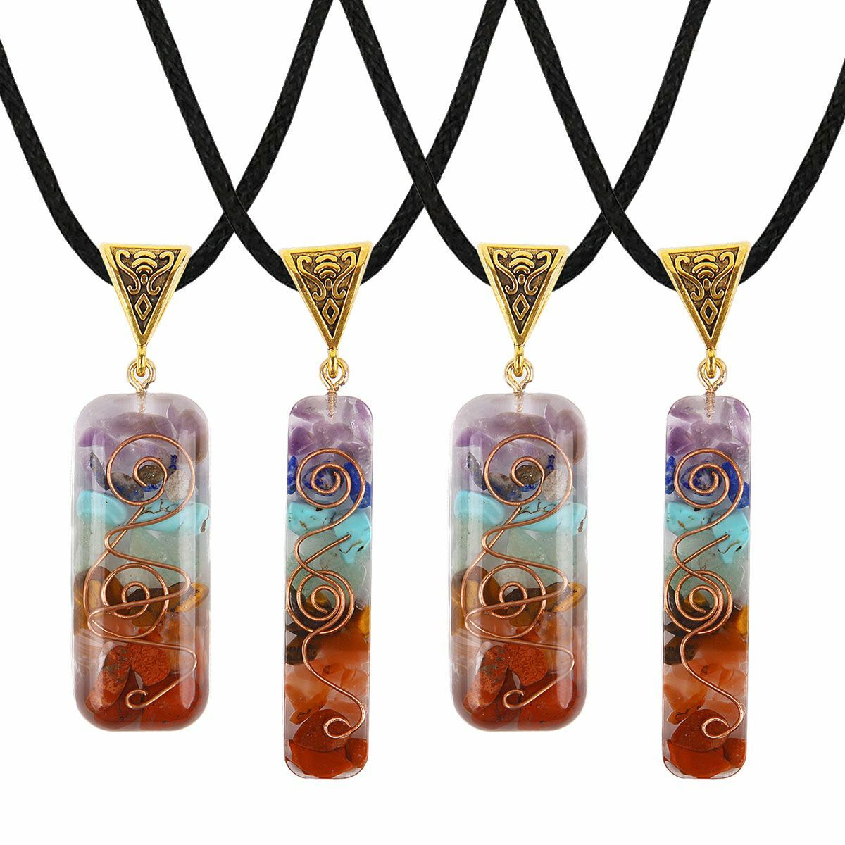 7 Chakra Gemstone Orgone Energy Generator Pendant Copper Coil Orgonite Necklace