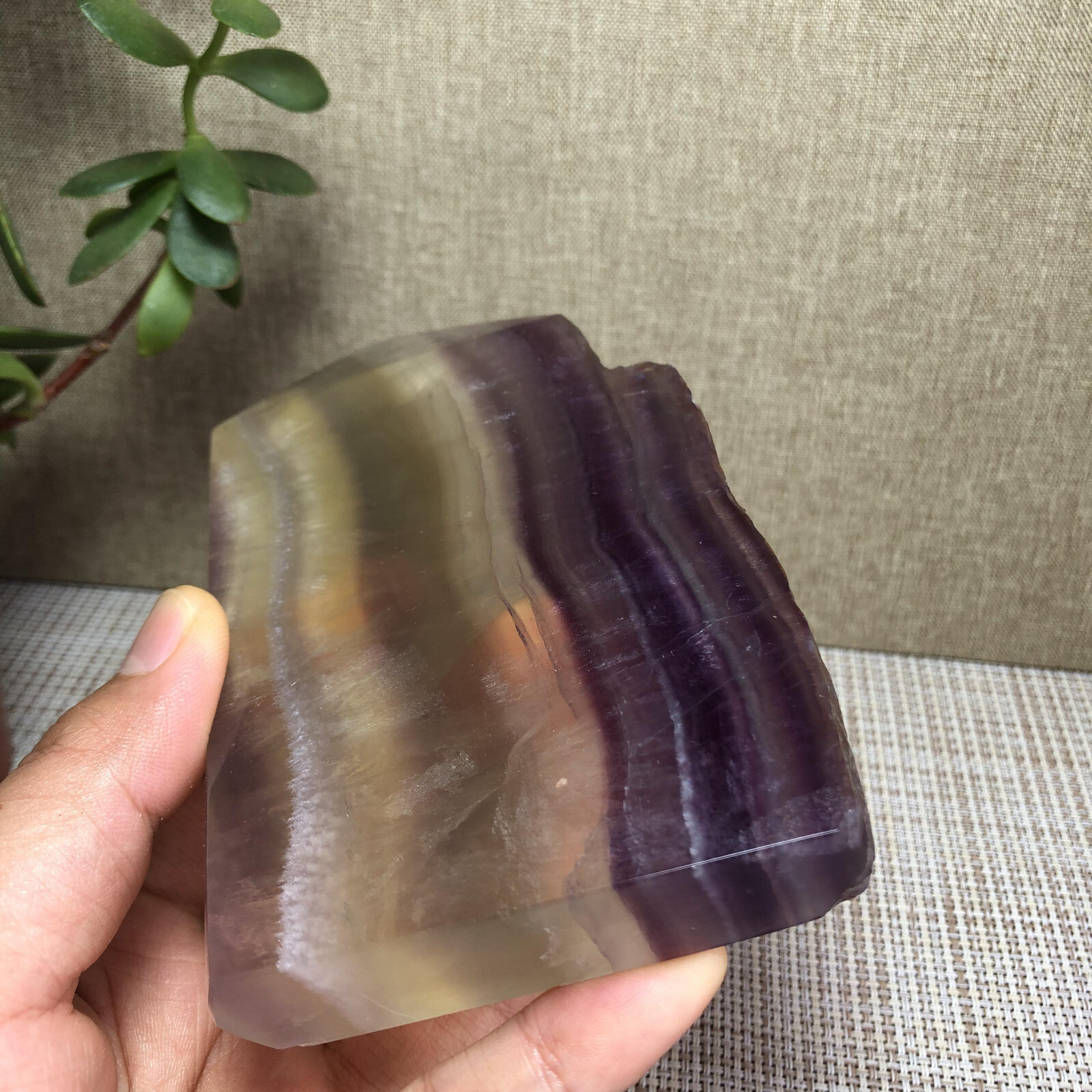 492g Natural candy Fluorite Polish/Rough wand Crystal free standing 123mm A2894